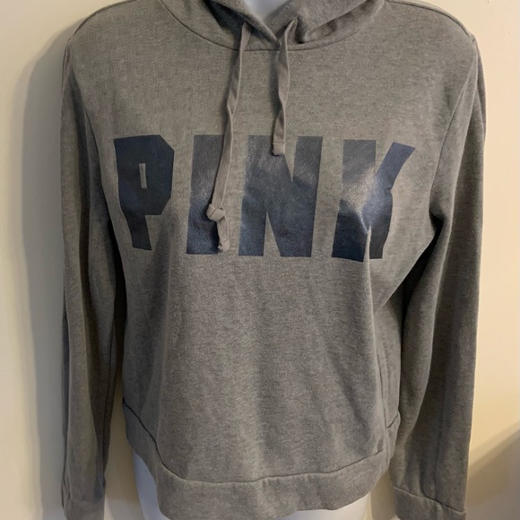 PINK Victoria's Secret Junior’s Size Small Gray Short Waist Hooded Sweatshirt - Picture 1 of 8